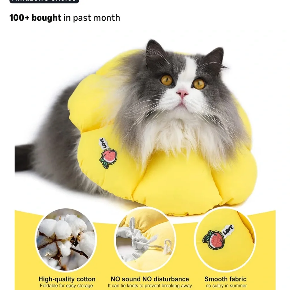 Yellow Cat Collar with Peach Embroidery